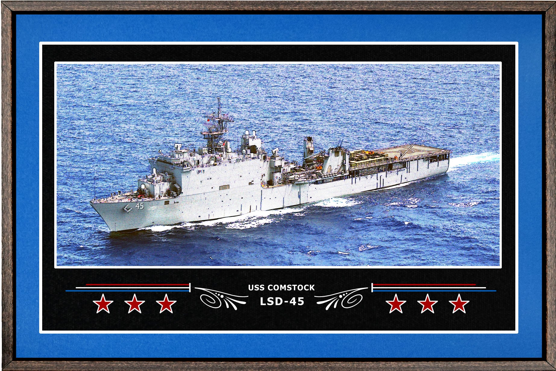 USS COMSTOCK LSD 45 BOX FRAMED CANVAS ART BLUE