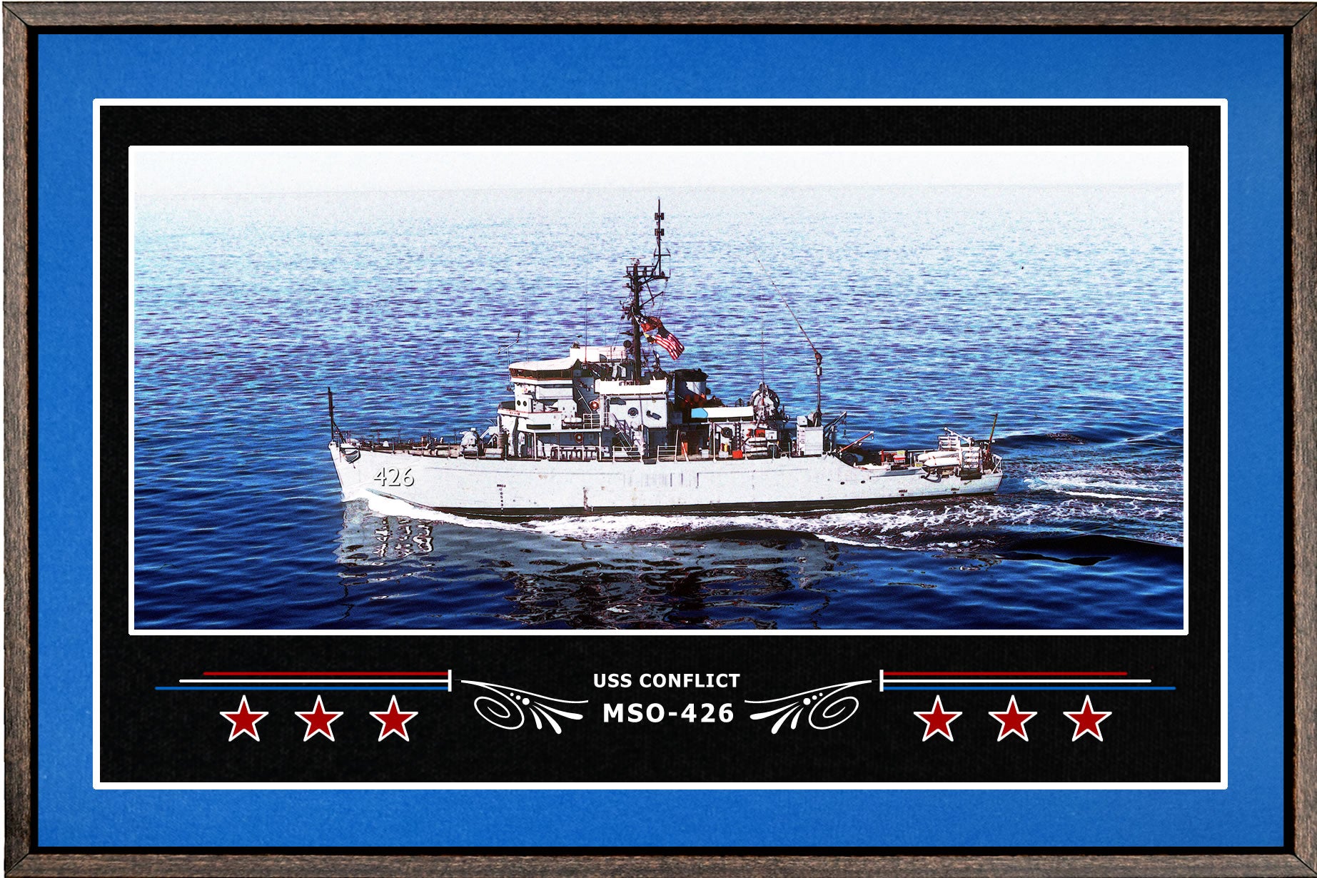 USS CONFLICT MSO 426 BOX FRAMED CANVAS ART BLUE