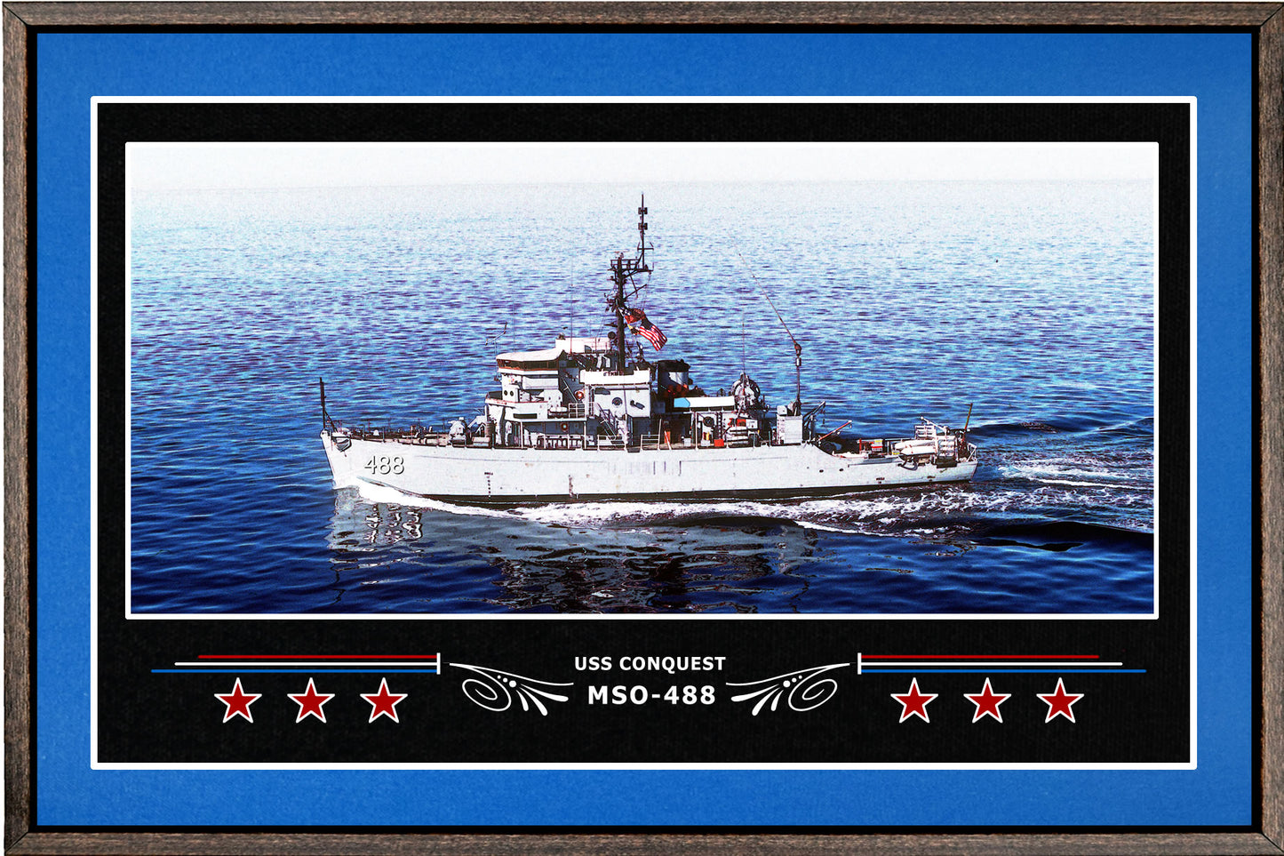 USS CONQUEST MSO 488 BOX FRAMED CANVAS ART BLUE