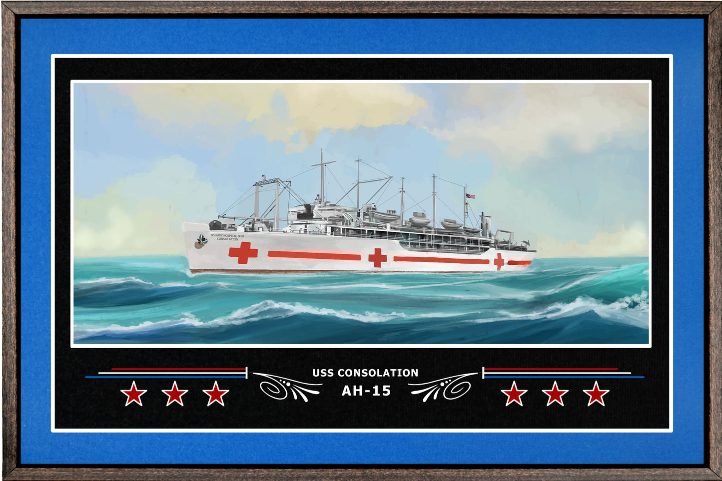 USS CONSOLATION AH 15 BOX FRAMED CANVAS ART BLUE