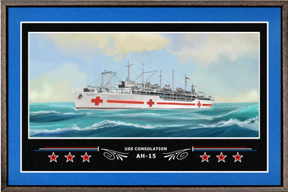 USS CONSOLATION AH 15 BOX FRAMED CANVAS ART BLUE