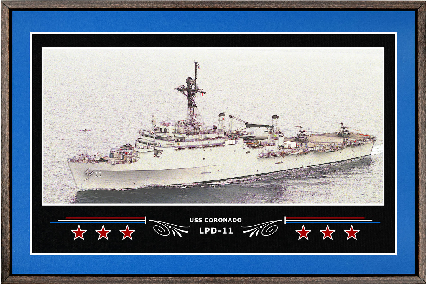 USS CORONADO LPD 11 BOX FRAMED CANVAS ART BLUE
