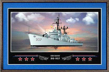 USS DAVIS DD 937 BOX FRAMED CANVAS ART BLUE