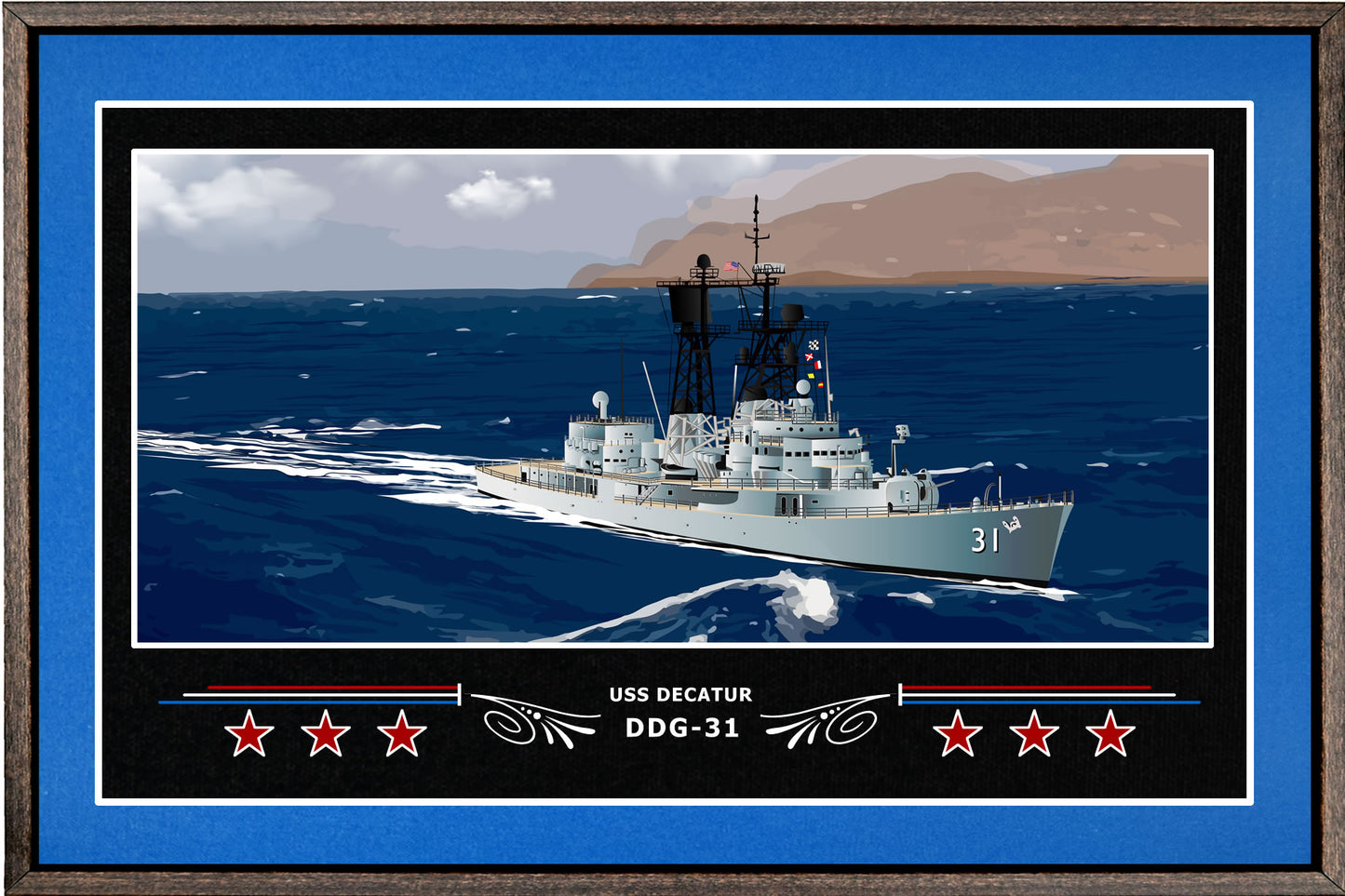 USS DECATUR DDG 31 BOX FRAMED CANVAS ART BLUE