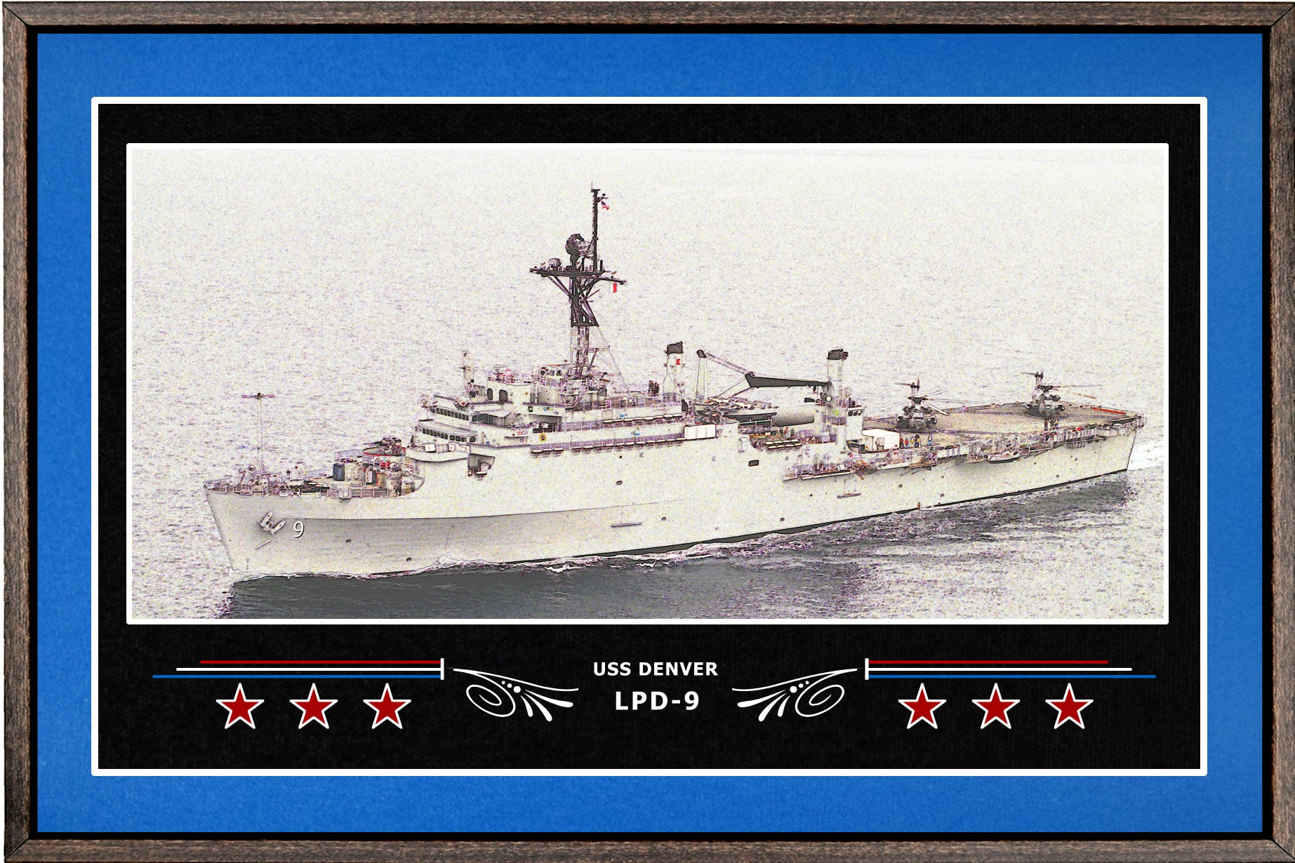 USS DENVER LPD 9 BOX FRAMED CANVAS ART BLUE