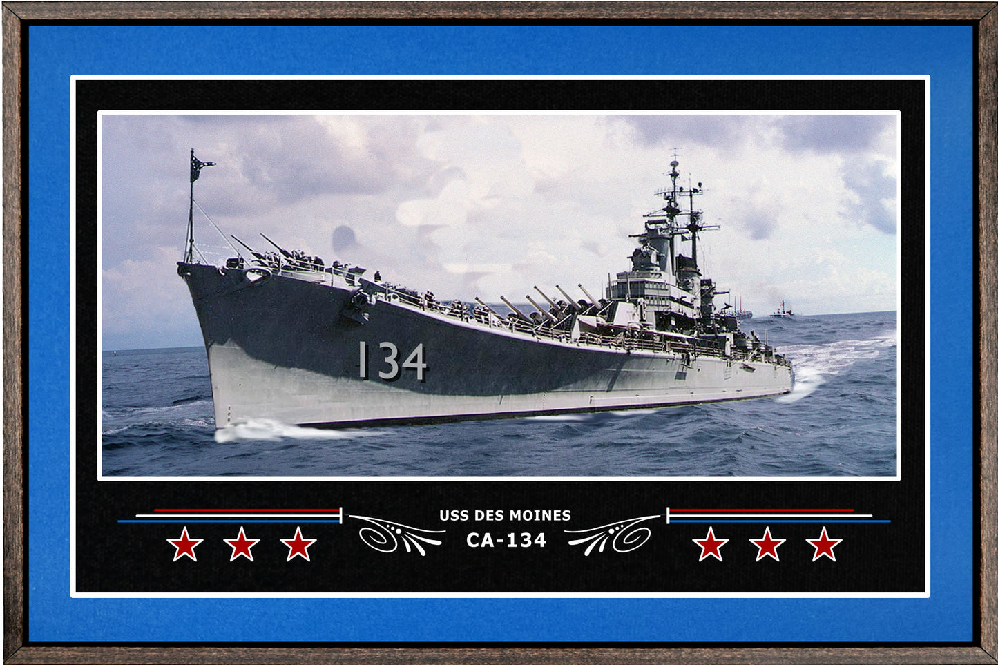 USS DES MOINES CA 134 BOX FRAMED CANVAS ART BLUE