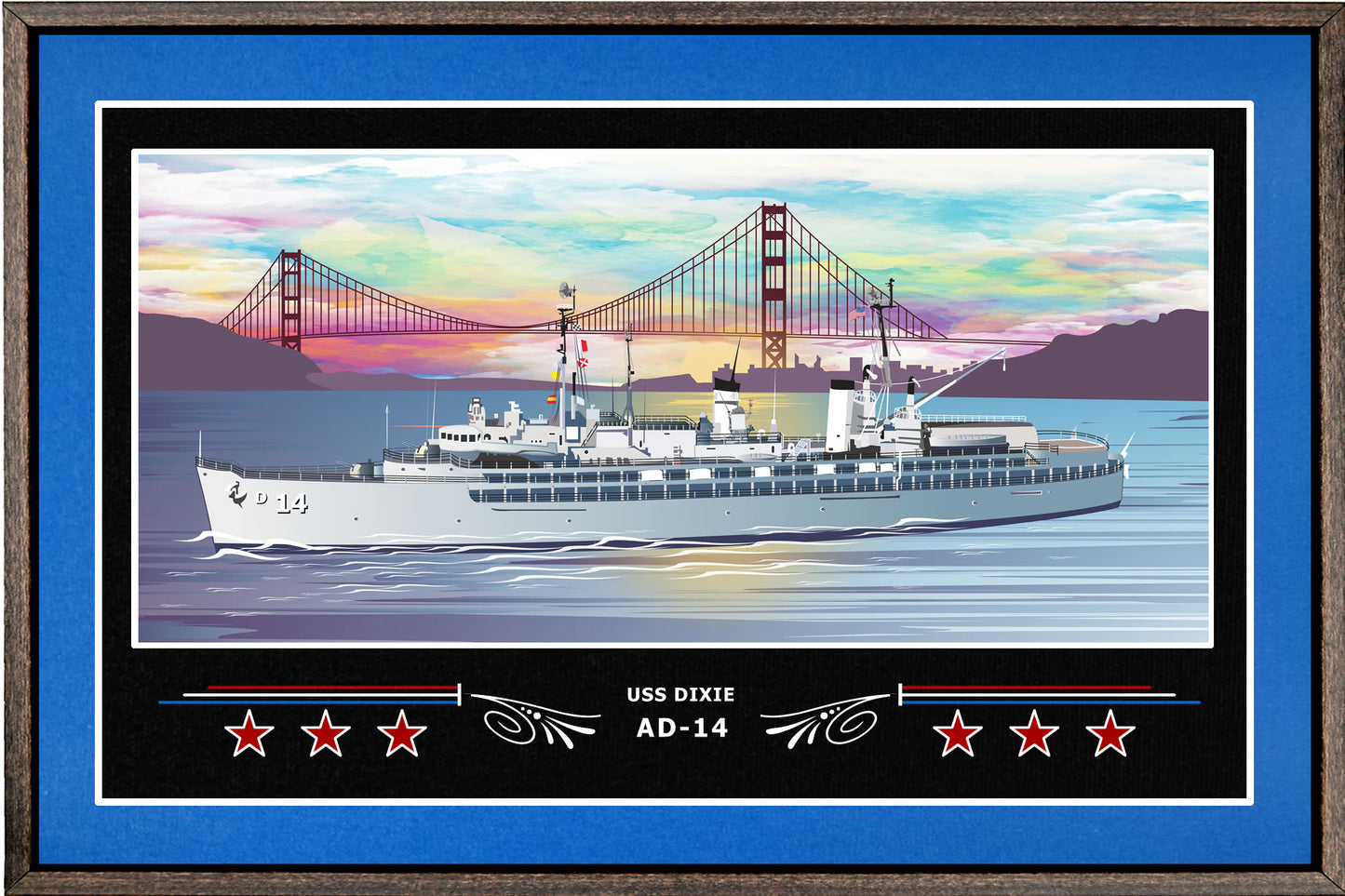 USS DIXIE AD 14 BOX FRAMED CANVAS ART BLUE