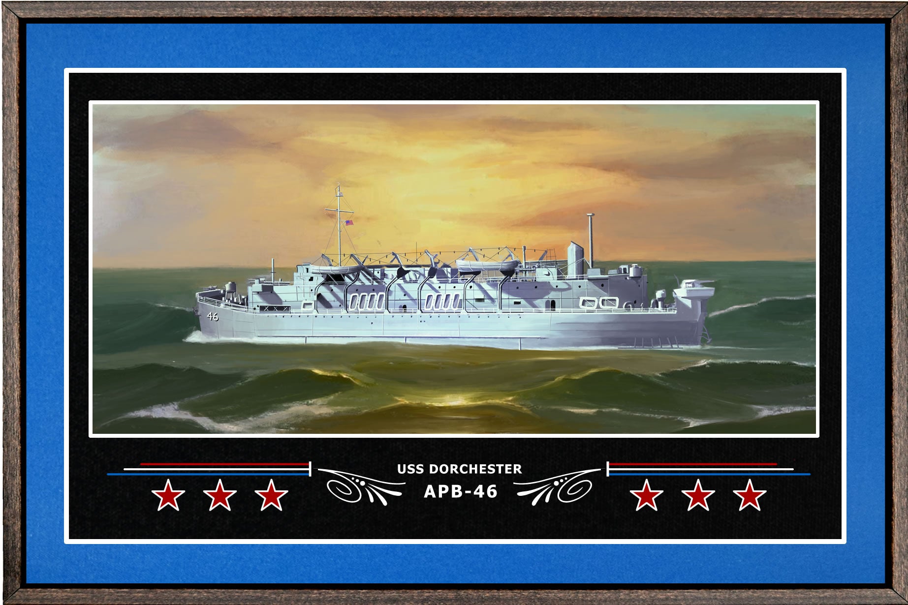 USS DORCHESTER APB 46 BOX FRAMED CANVAS ART BLUE