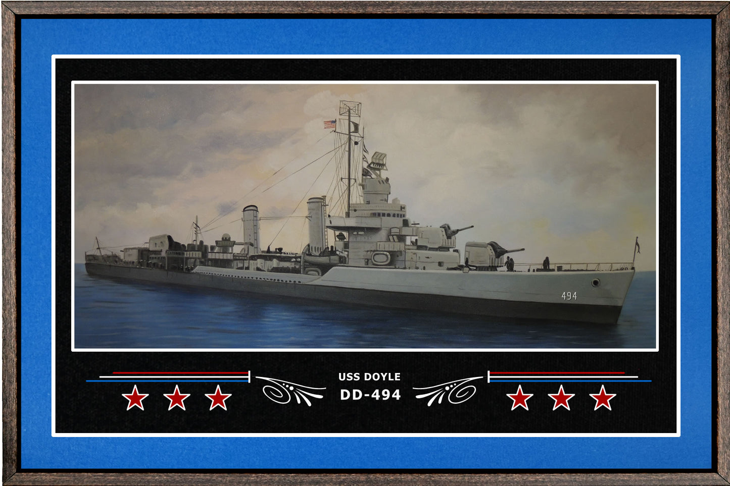 USS DOYLE DD 494 BOX FRAMED CANVAS ART BLUE