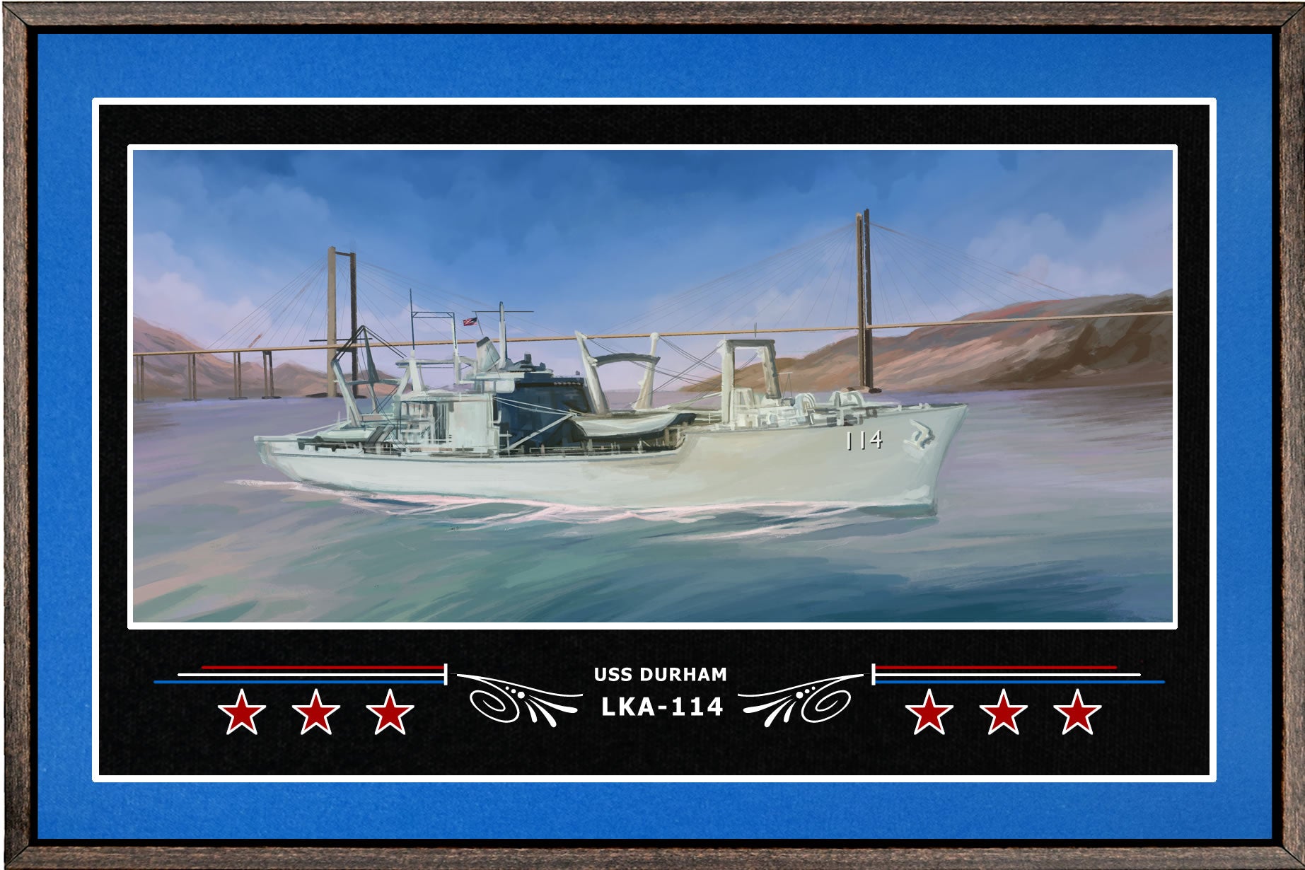 USS DURHAM LKA 114 BOX FRAMED CANVAS ART BLUE