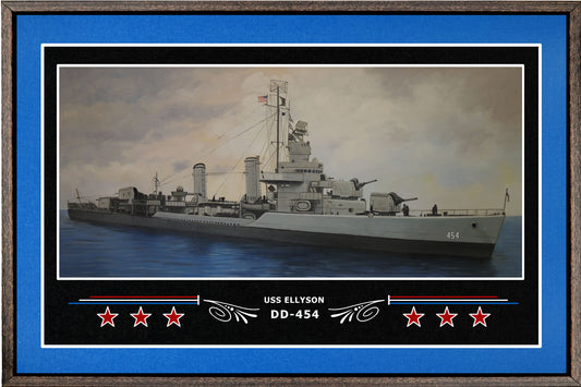 USS ELLYSON DD 454 BOX FRAMED CANVAS ART BLUE