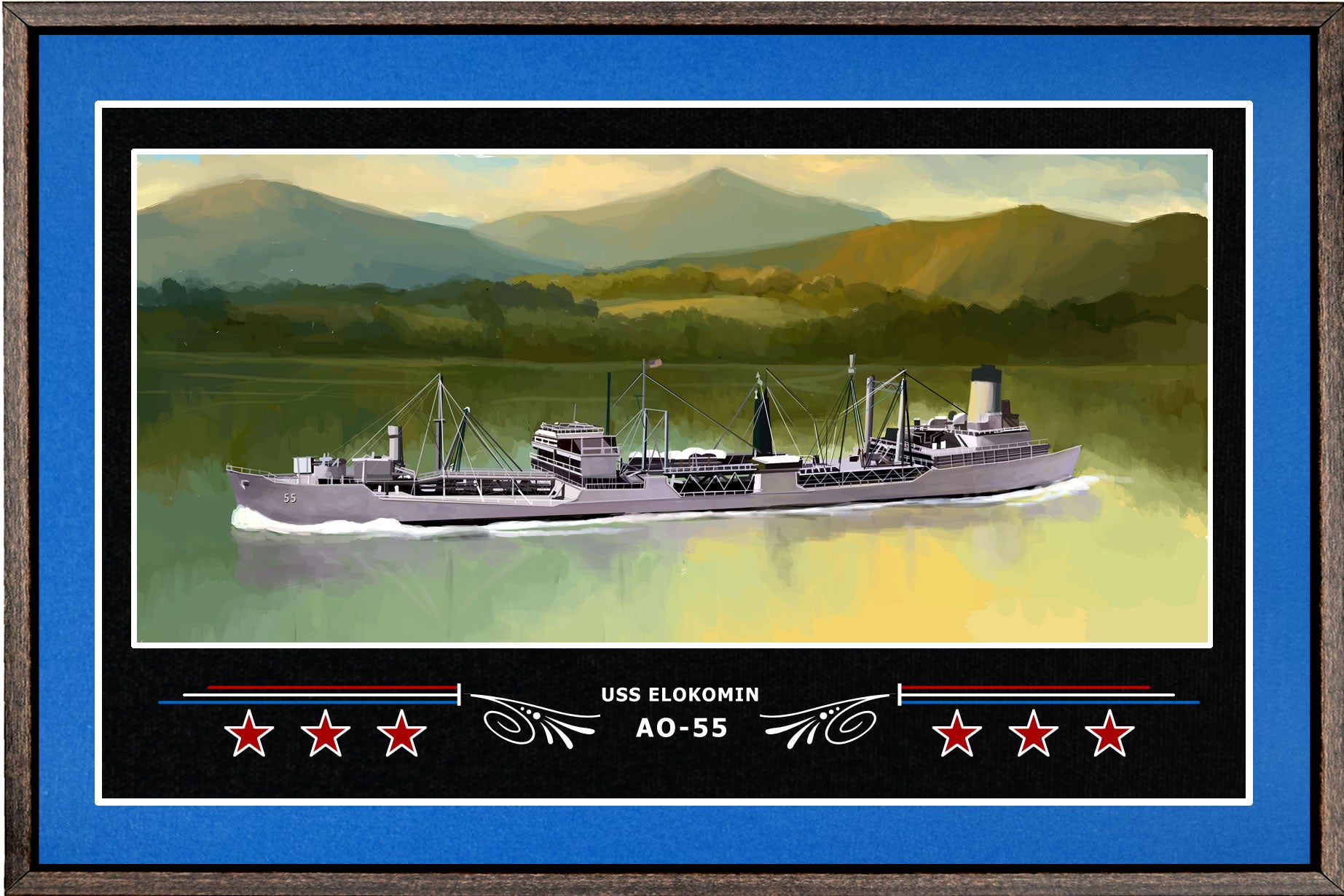 USS ELOKOMIN AO 55 BOX FRAMED CANVAS ART BLUE