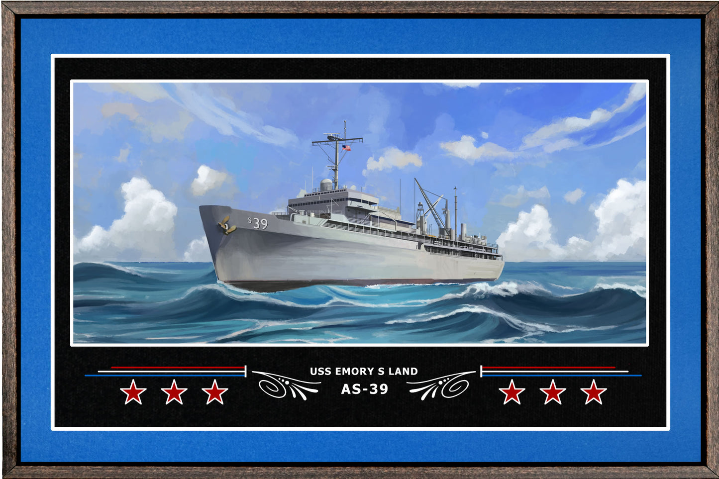 USS EMORY S LAND AS 39 BOX FRAMED CANVAS ART BLUE