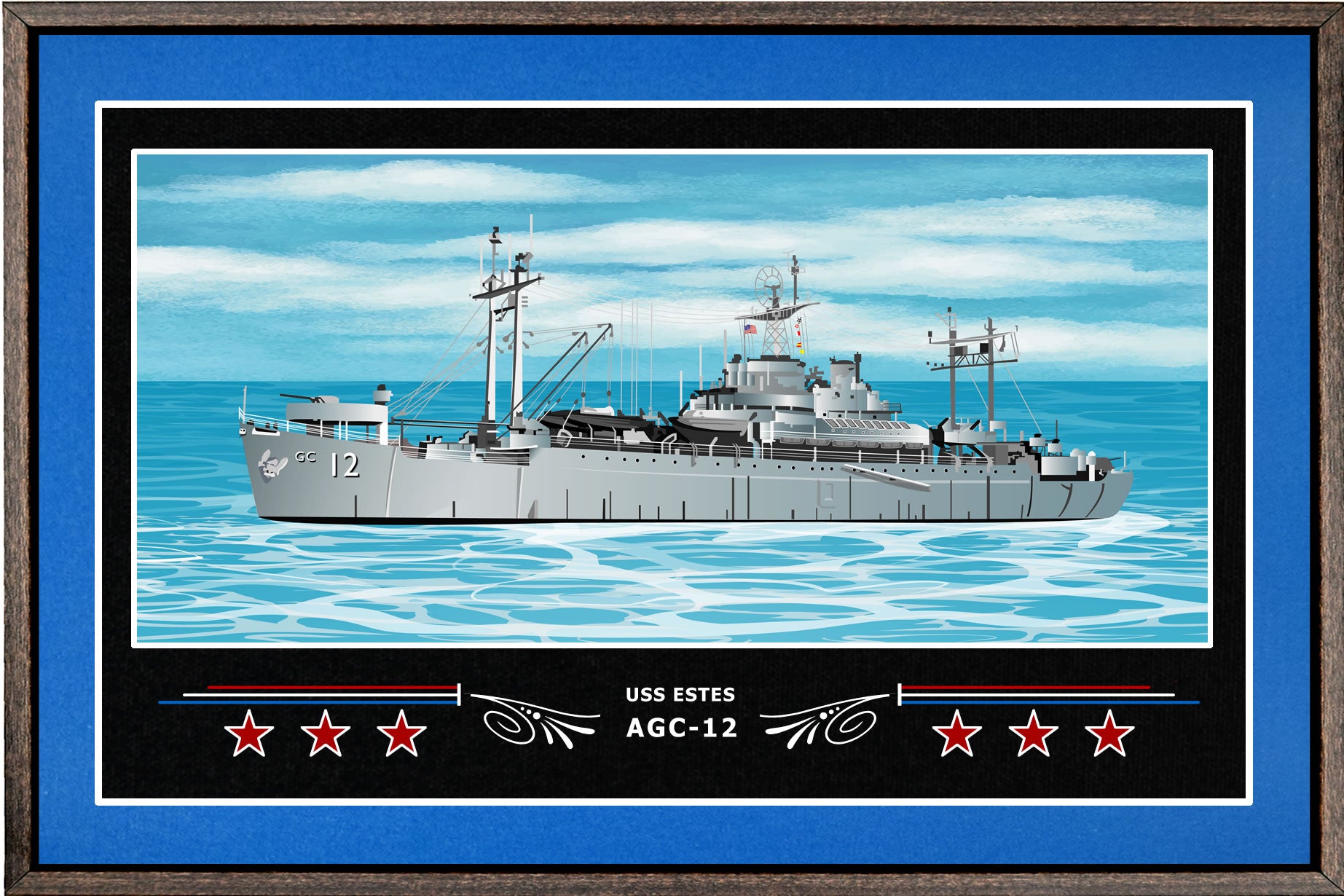 USS ESTES AGC 12 BOX FRAMED CANVAS ART BLUE
