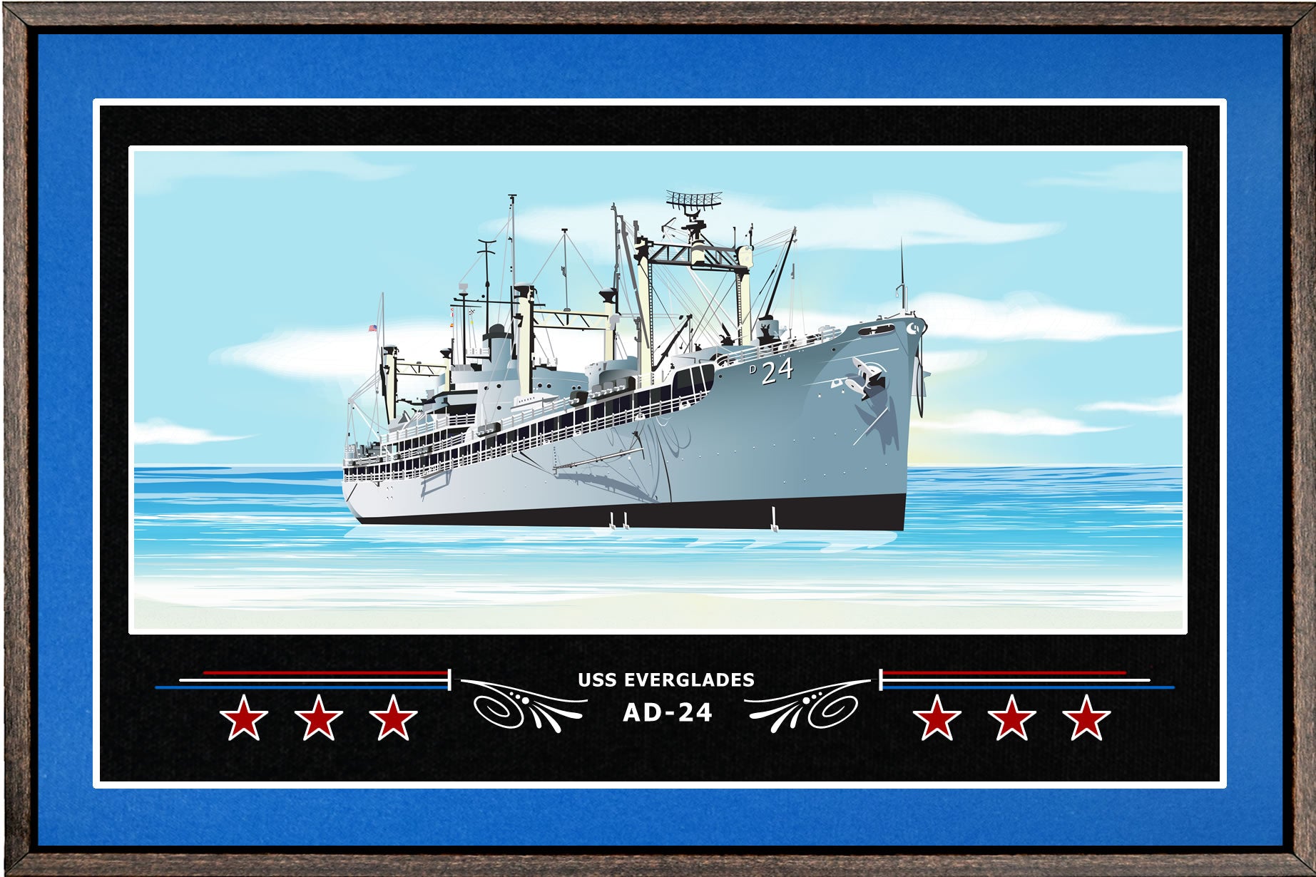USS EVERGLADES AD 24 BOX FRAMED CANVAS ART BLUE