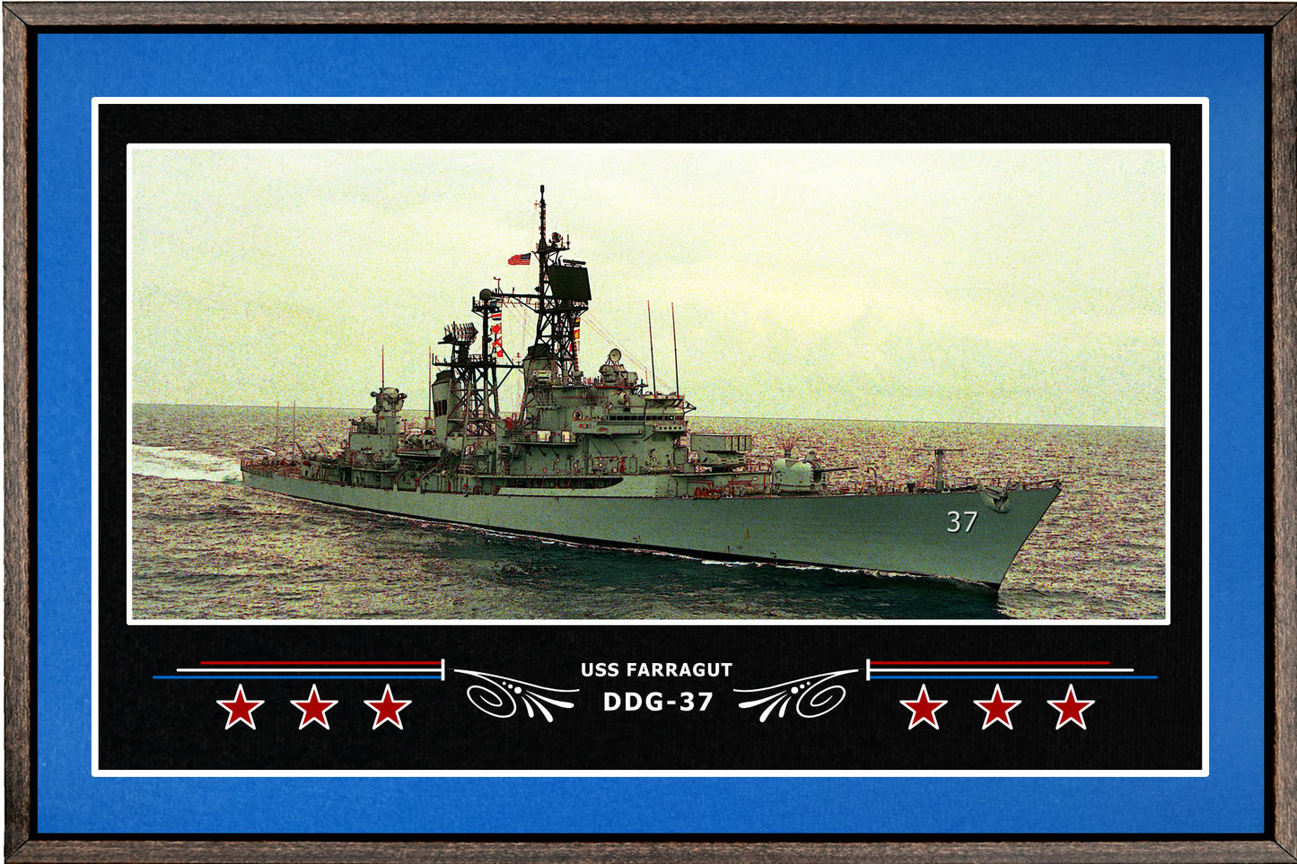 USS FARRAGUT DDG 37 BOX FRAMED CANVAS ART BLUE