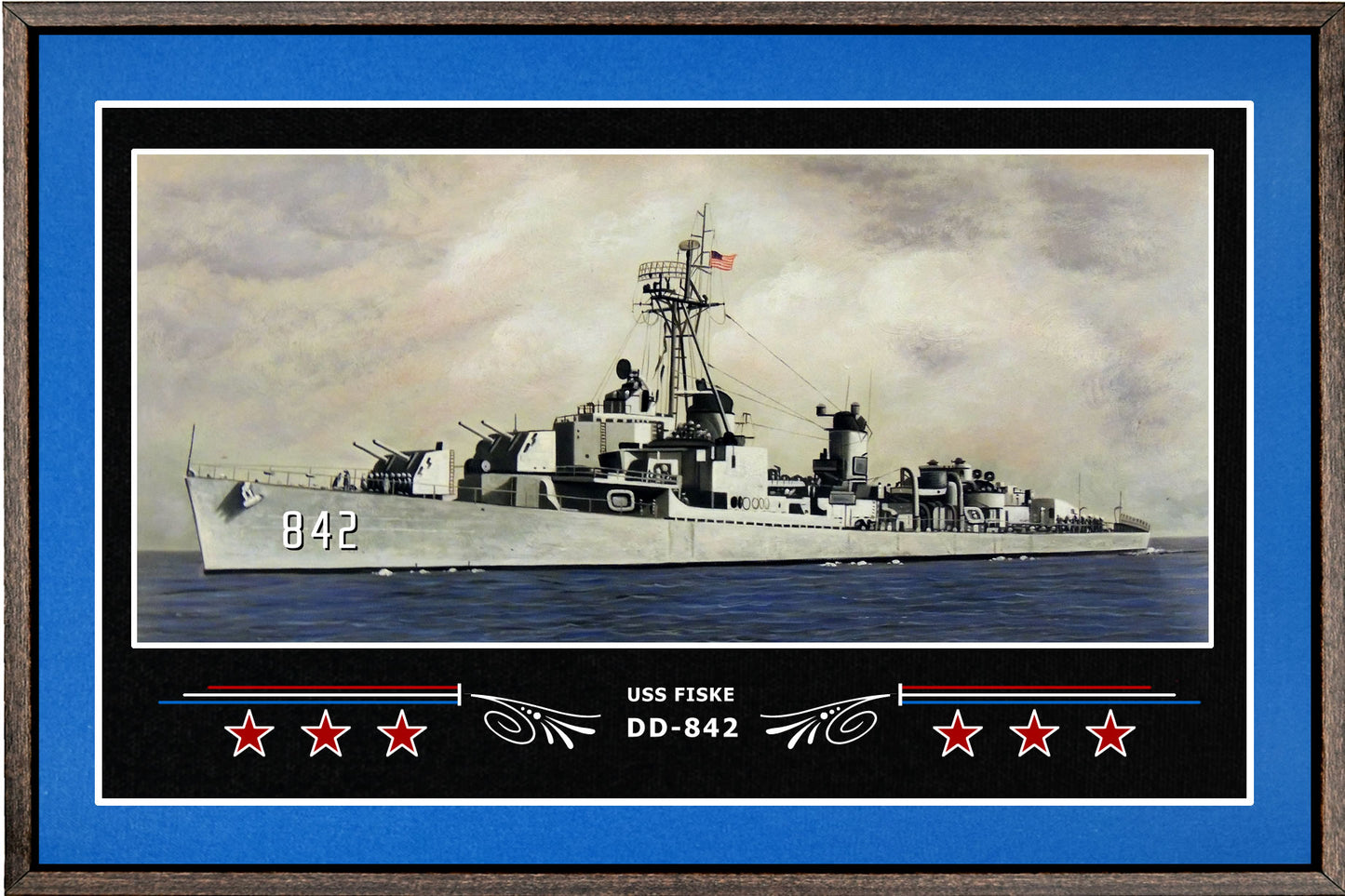 USS FISKE DD 842 BOX FRAMED CANVAS ART BLUE