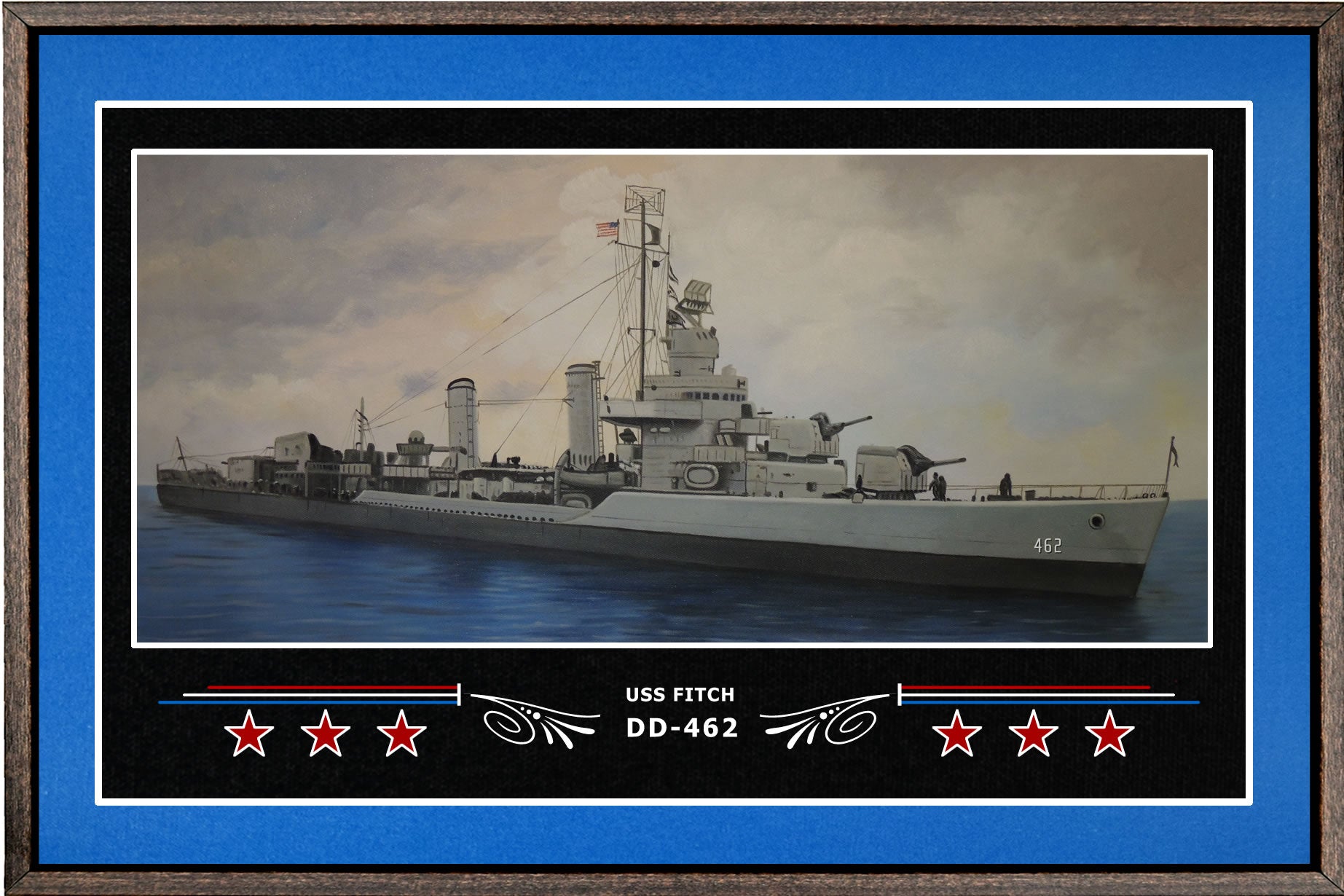 USS FITCH DD 462 BOX FRAMED CANVAS ART BLUE