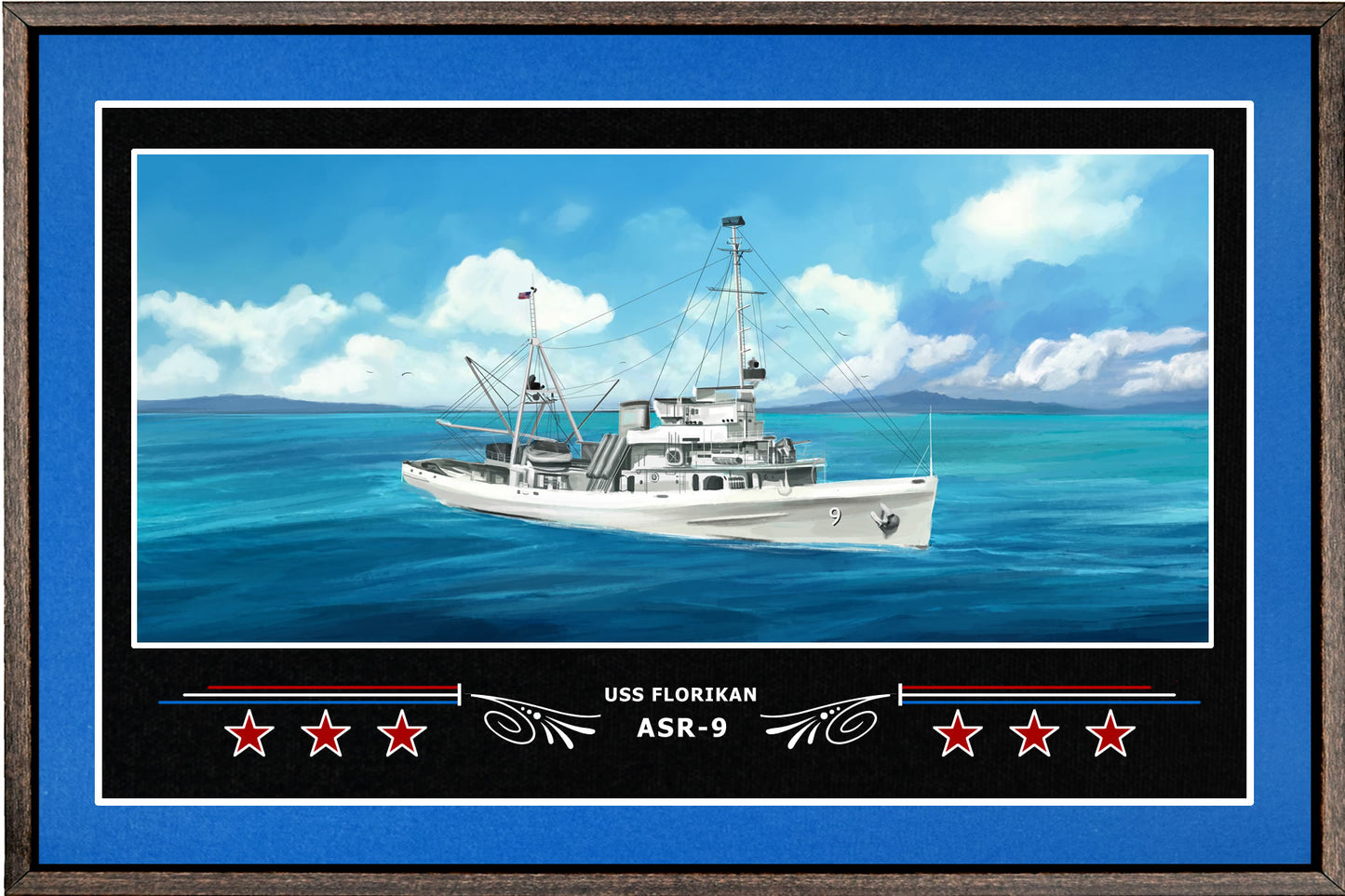 USS FLORIKAN ASR 9 BOX FRAMED CANVAS ART BLUE