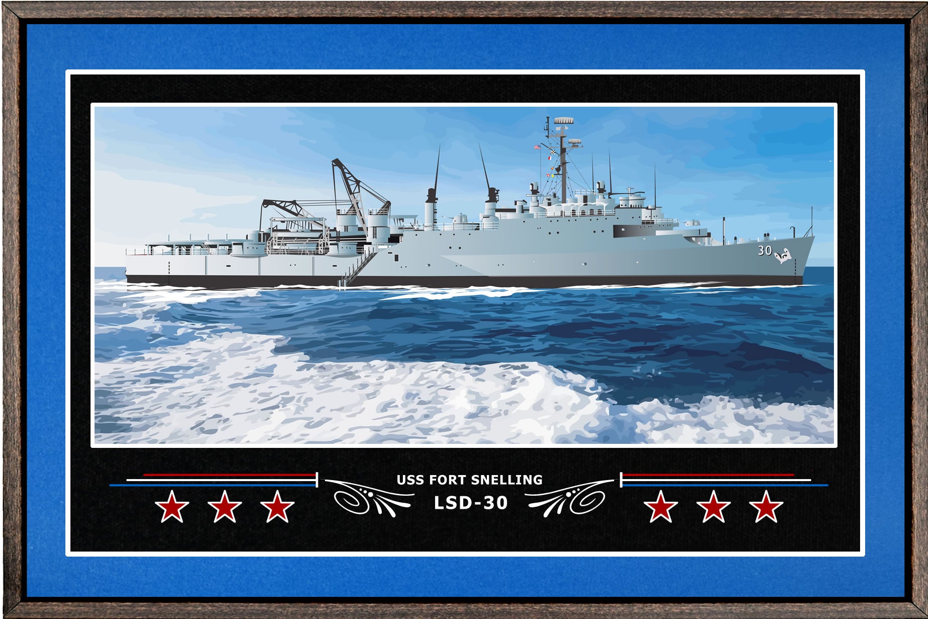 USS FORT SNELLING LSD 30 BOX FRAMED CANVAS ART BLUE