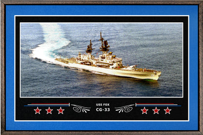 USS FOX CG 33 BOX FRAMED CANVAS ART BLUE