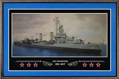 USS FRANKFORD DD 497 BOX FRAMED CANVAS ART BLUE