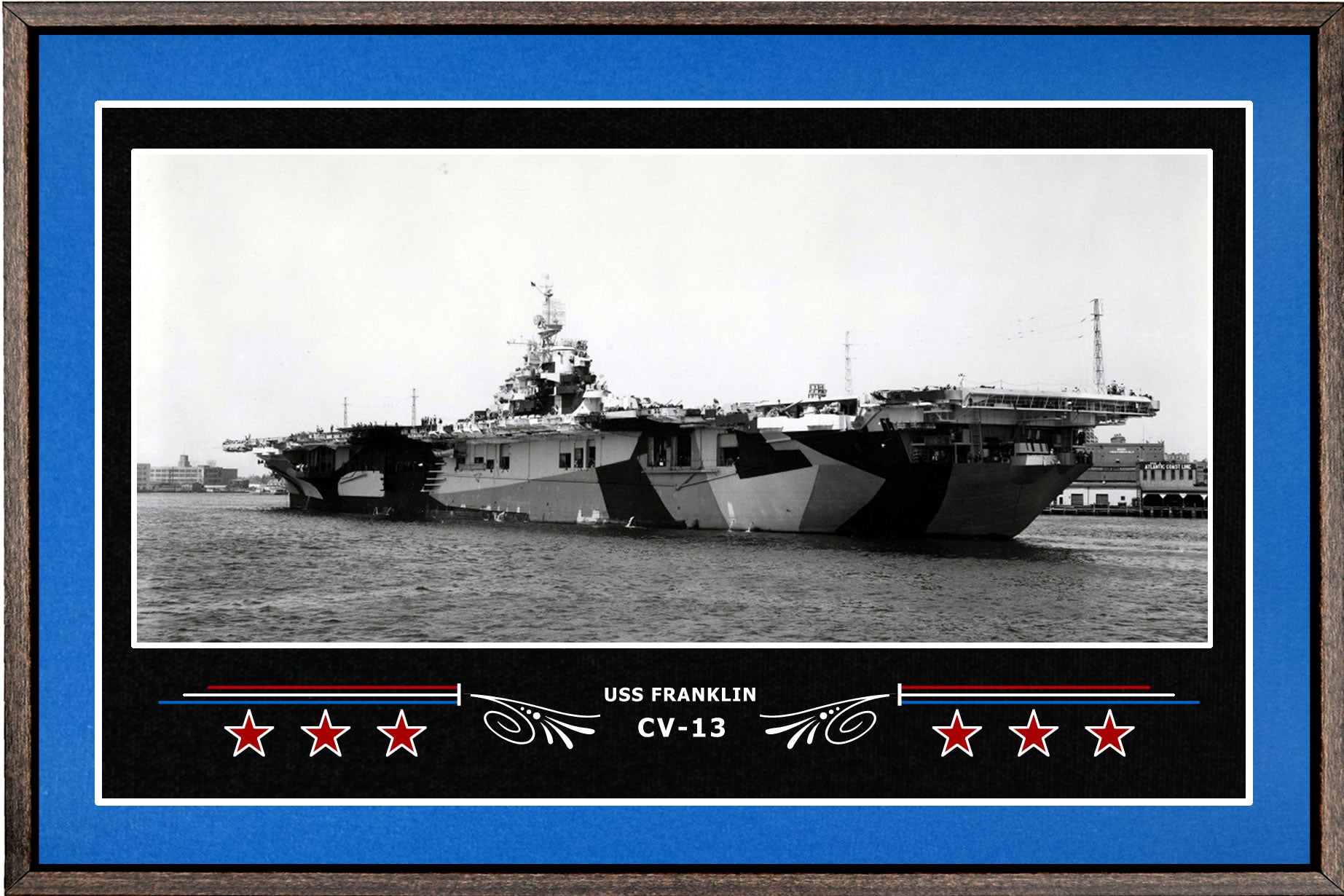 USS FRANKLIN CV 13 BOX FRAMED CANVAS ART BLUE