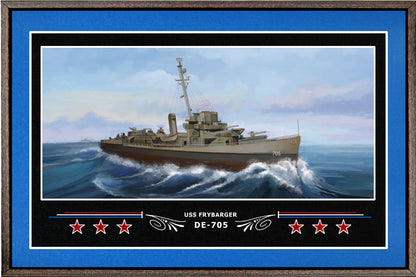 USS FRYBARGER DE 705 BOX FRAMED CANVAS ART BLUE