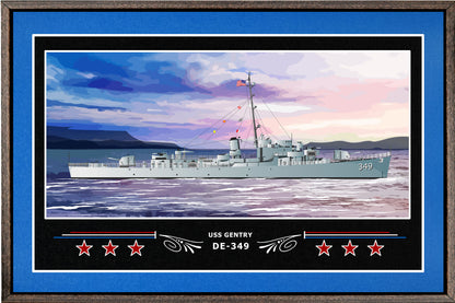 USS GENTRY DE 349 BOX FRAMED CANVAS ART BLUE