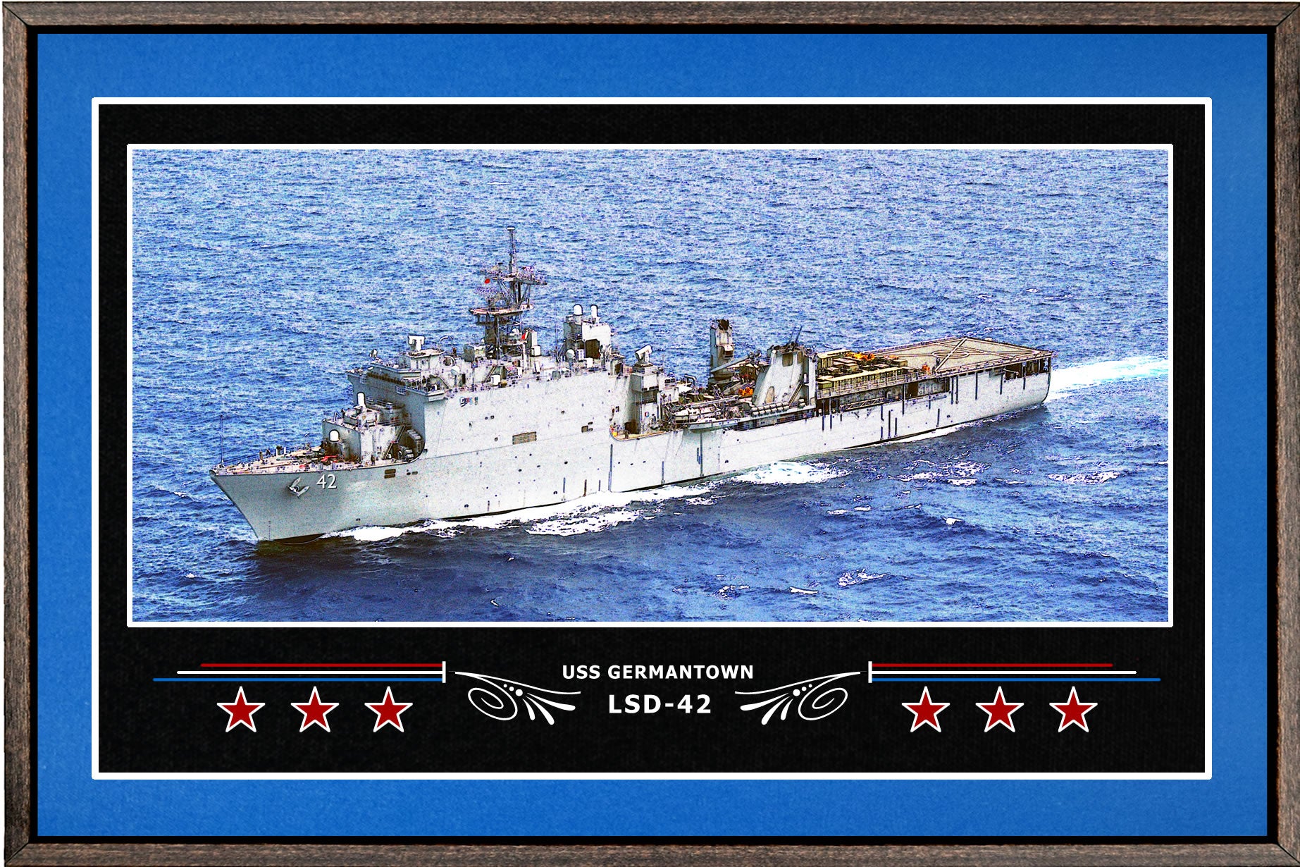USS GERMANTOWN LSD 42 BOX FRAMED CANVAS ART BLUE