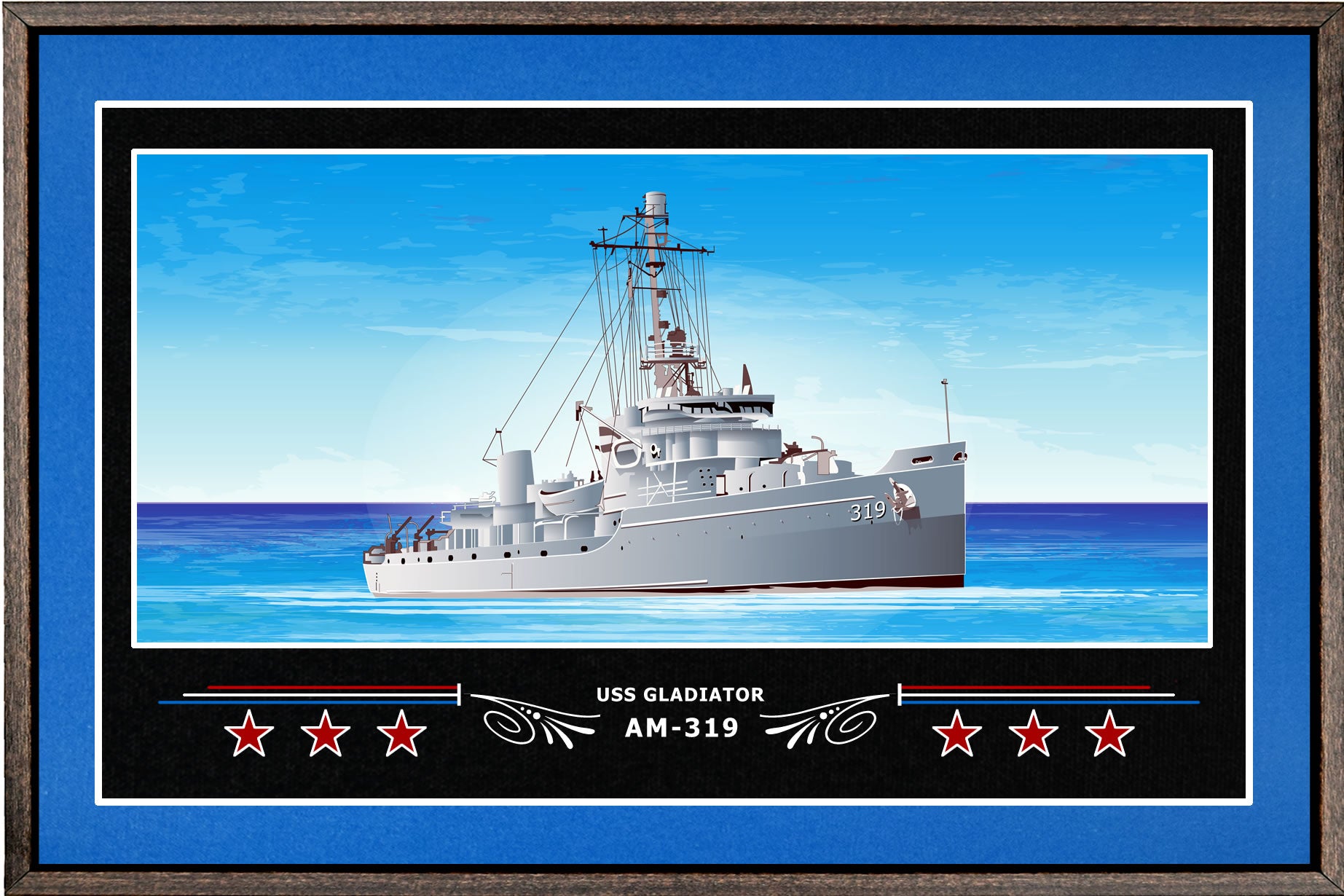 USS GLADIATOR AM 319 BOX FRAMED CANVAS ART BLUE