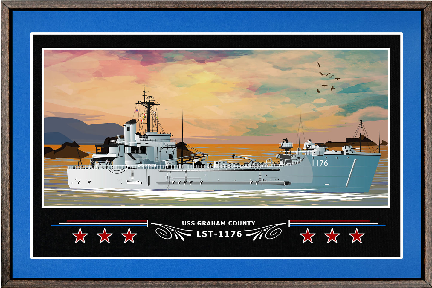 USS GRAHAM COUNTY LST 1176 BOX FRAMED CANVAS ART BLUE