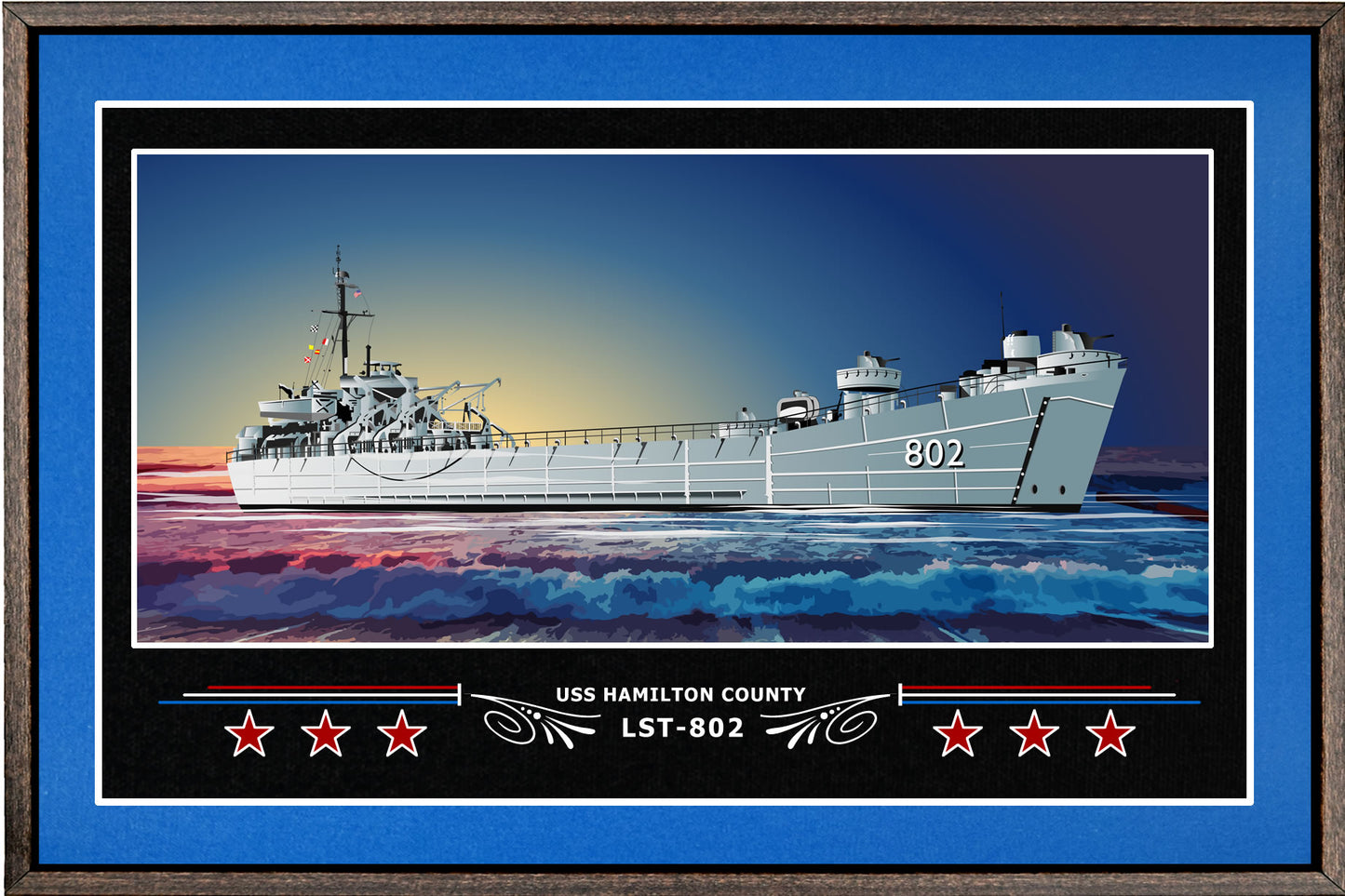 USS HAMILTON COUNTY LST 802 BOX FRAMED CANVAS ART BLUE