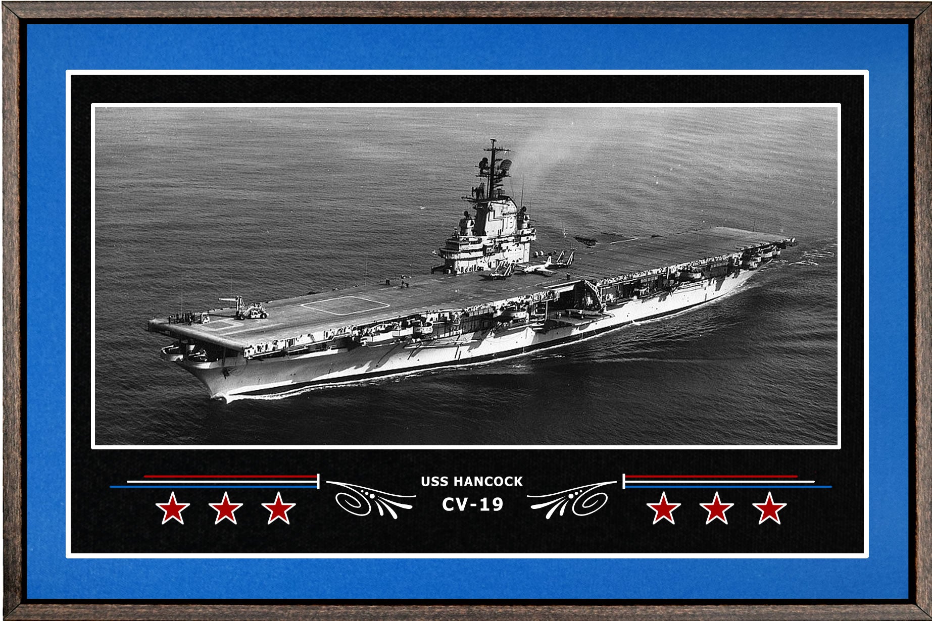 USS HANCOCK CV 19 BOX FRAMED CANVAS ART BLUE