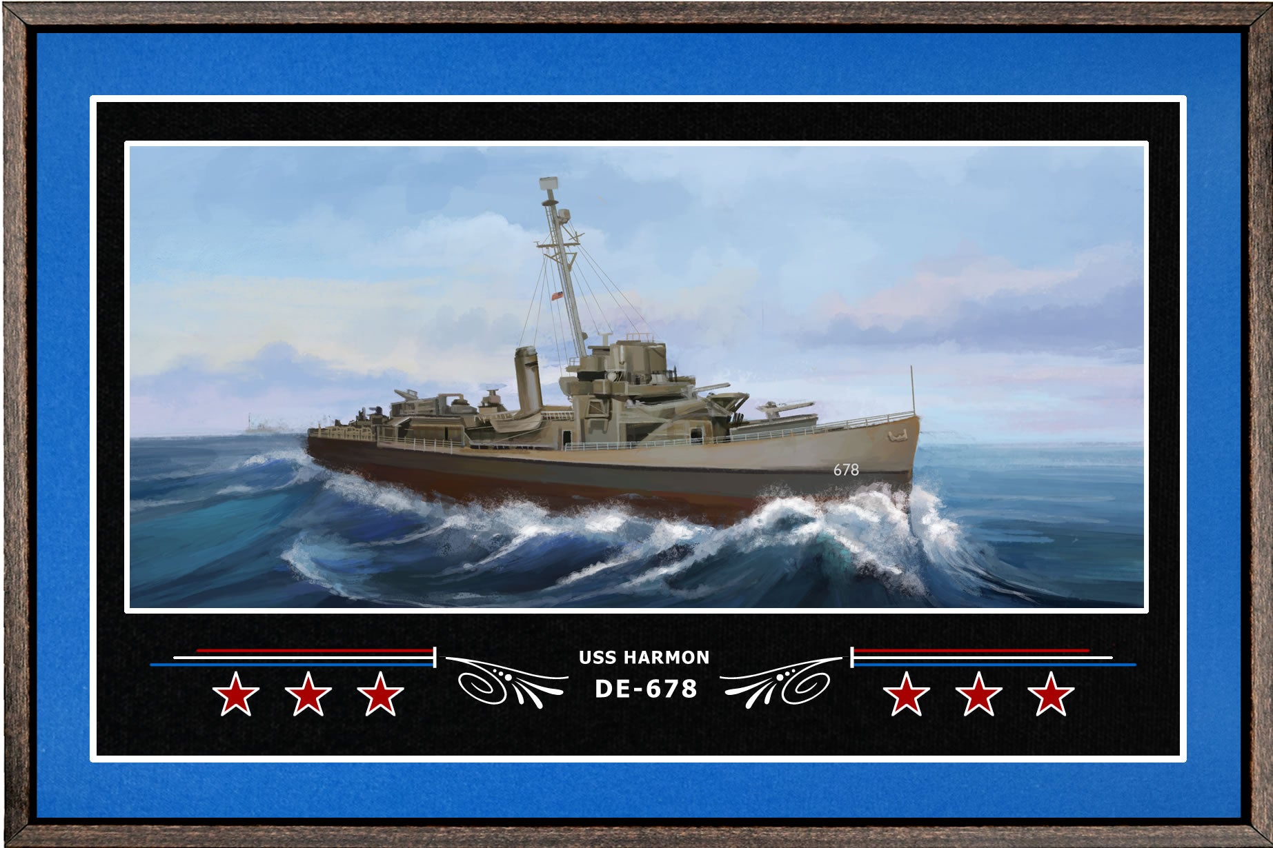 USS HARMON DE 678 BOX FRAMED CANVAS ART BLUE
