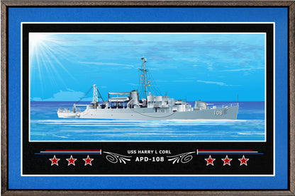 USS HARRY L CORL APD 108 BOX FRAMED CANVAS ART BLUE