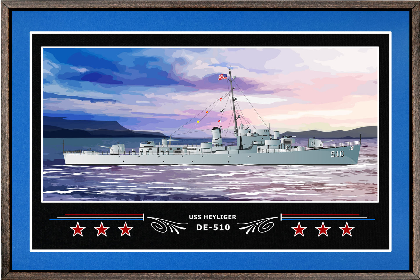 USS HEYLIGER DE 510 BOX FRAMED CANVAS ART BLUE