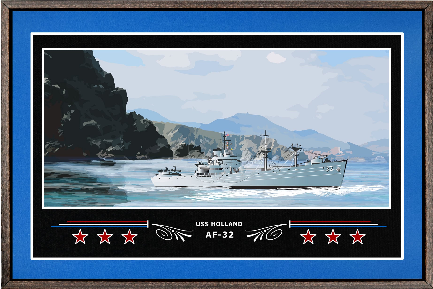 USS HOLLAND AF 32 BOX FRAMED CANVAS ART BLUE
