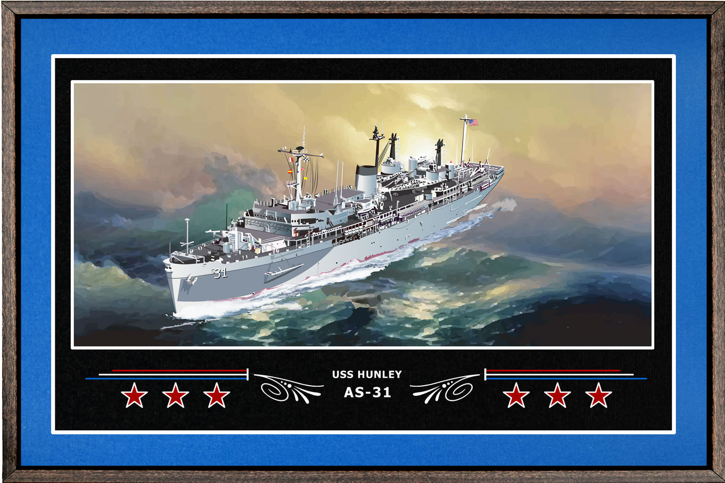 USS HUNLEY AS 31 BOX FRAMED CANVAS ART BLUE