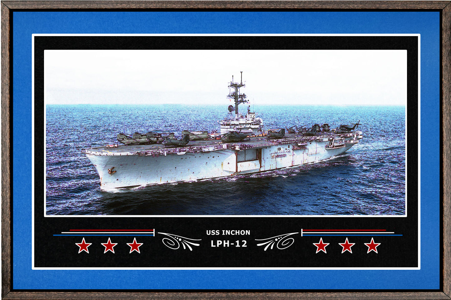 USS INCHON LPH 12 BOX FRAMED CANVAS ART BLUE