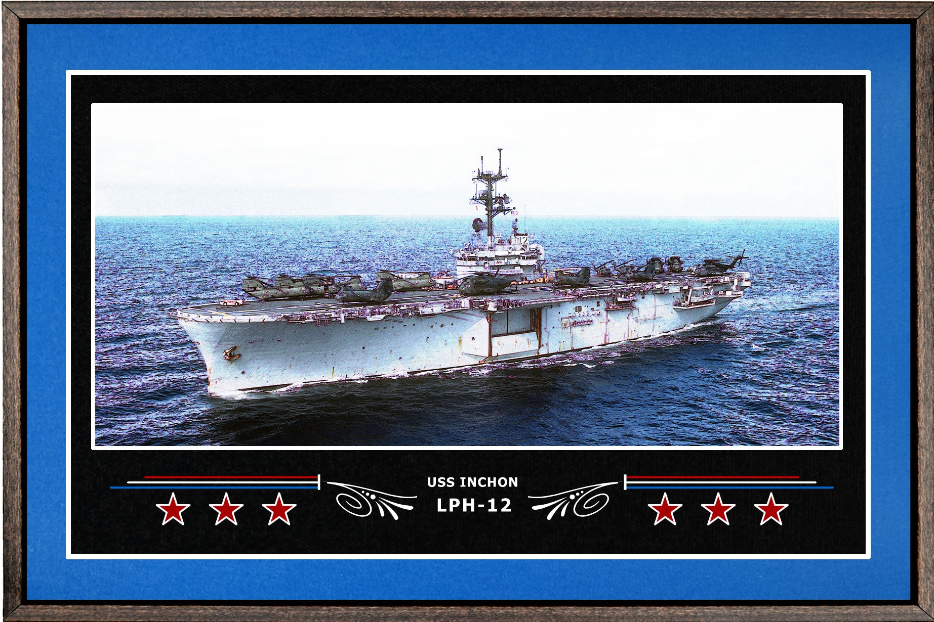 USS INCHON LPH 12 BOX FRAMED CANVAS ART BLUE