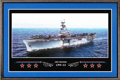 USS INCHON LPH 12 BOX FRAMED CANVAS ART BLUE