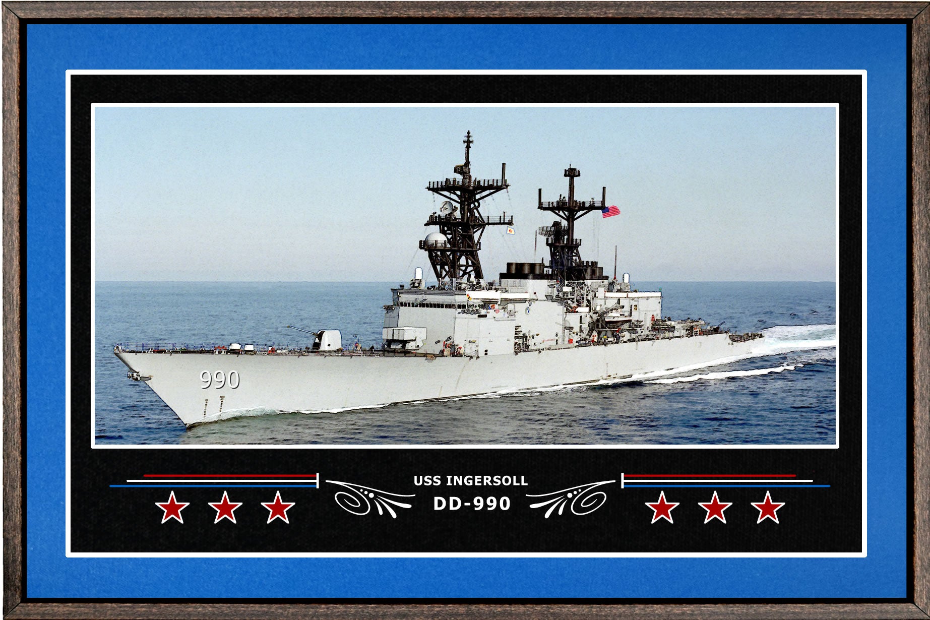 USS INGERSOLL DD 990 BOX FRAMED CANVAS ART BLUE