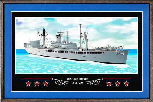 USS ISLE ROYALE AD 29 BOX FRAMED CANVAS ART BLUE