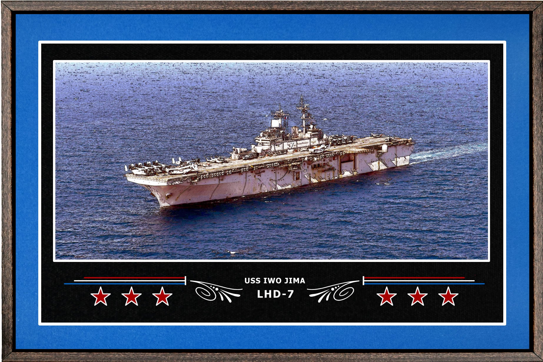 USS IWO JIMA LHD 7 BOX FRAMED CANVAS ART BLUE