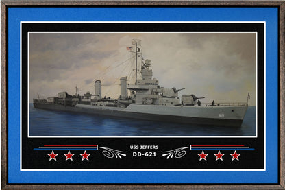 USS JEFFERS DD 621 BOX FRAMED CANVAS ART BLUE
