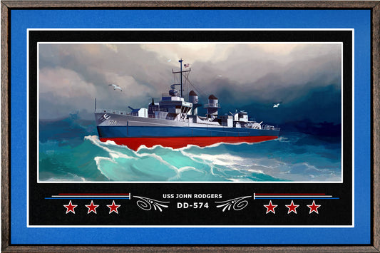 USS JOHN RODGERS DD 574 BOX FRAMED CANVAS ART BLUE