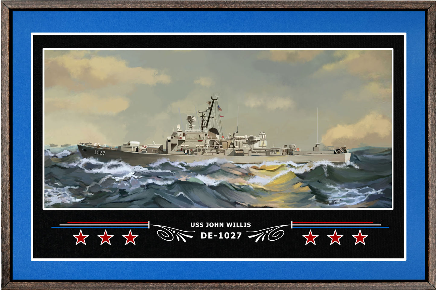 USS JOHN WILLIS DE 1027 BOX FRAMED CANVAS ART BLUE