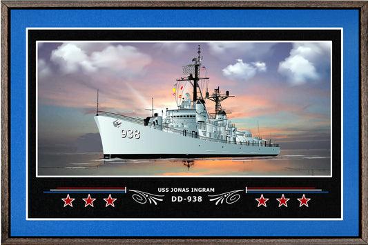 USS JONAS INGRAM DD 938 BOX FRAMED CANVAS ART BLUE
