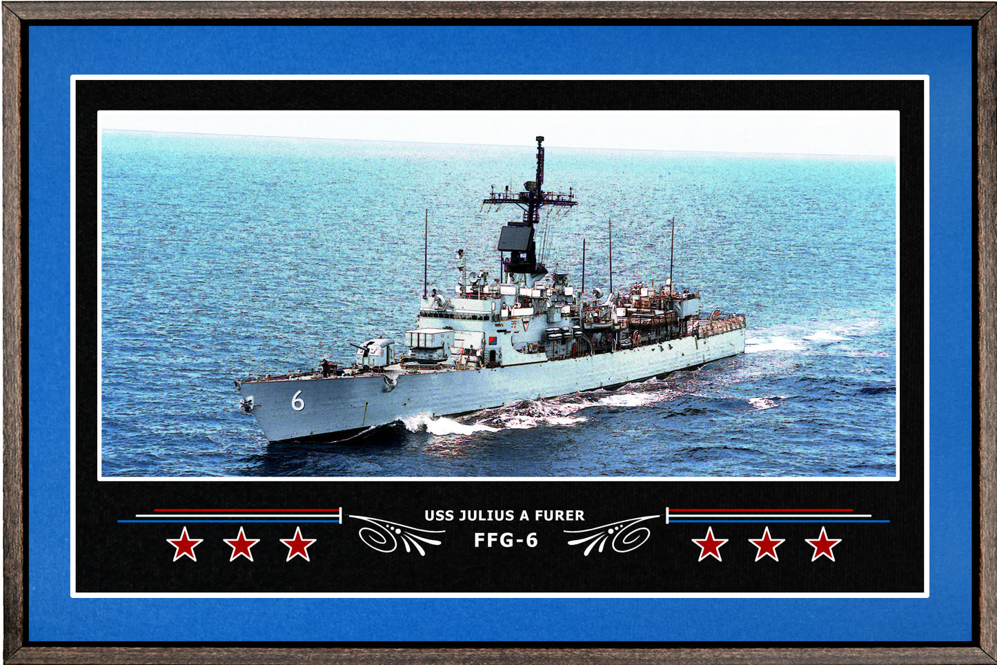 USS JULIUS A FURER FFG 6 BOX FRAMED CANVAS ART BLUE